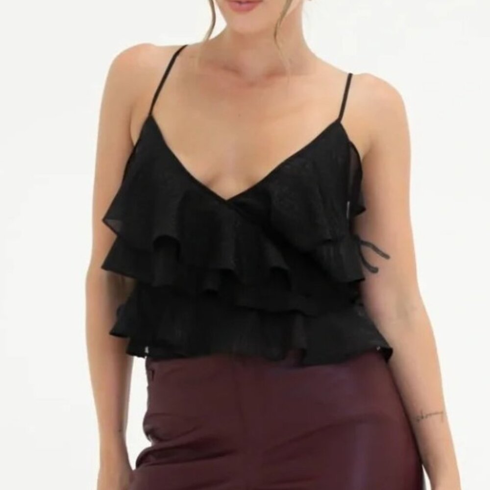 Rumored‎ Women's Black Shimmer Ruffle Tango Tank Size M